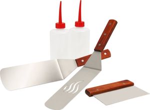 BBQ-Toro 5-teiliges Edelstahl Grill Plancha Zubehör Set, Plancha Grill Set mit Pfannenwender