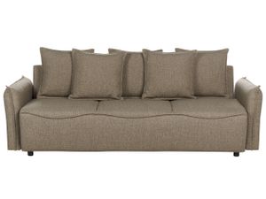 BELIANI Sofa Braun Stoff 3-Sitzer mit Schlaffunktion Stauraum Mehrere Kissen Schmale Armlehnen Modern Wohnzimmer Ausstattung Schlafsofa