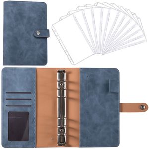 Rozpočtový pořadač, A6 Faux Leather Notebook Binder Budget Planner 6 Hole Binder Folder, s 12 volnými listy na zip (Denim Blue)