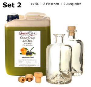 Olivenöl Orange 5L aus Italien inkl. 2 Flaschen u. 2 Ausgießer natürlich aromatisiert extra vergine