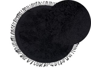 BELIANI Teppich Schwarz Baumwolle Rund ⌀ 140 cm mit Fransen Getuftet Modern Boho Langhaar Hochflor Shaggy Bettvorleger Läufer für Fußbodenheizung