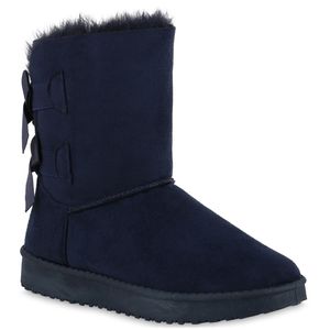 VAN HILL Damen Warm Gefütterte Winter Boots Stiefeletten Kunstfell Schuhe 902278, Farbe: Dunkelblau, Größe: 39
