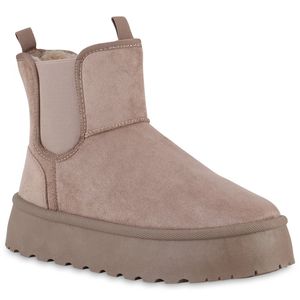 VAN HILL Damen Warm Gefütterte Plateau Boots Stiefeletten Winter Schuhe 840621, Farbe: Tan, Größe: 40