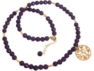 Damen Halskette Anhänger Amethyst 925 Silber Vergoldet Lebensbaum Violett 45 cm