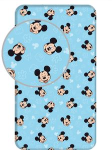 Disney Micky Maus Spannbettlaken Betttuch Spannbetttuch Micky Blau Lachend Zwinkernd  90 x 200 + 25 cm 100% Baumwolle