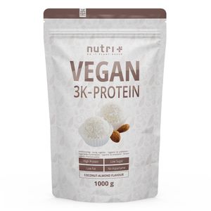 Protein Vegan 1kg - 84,1% pflanzliches Eiweiß - Nutri-Plus Shape & Shake 3k-Proteinpulver - Veganes Eiweißpulver ohne Laktose & Milcheiweiß - Kokos-Mandel