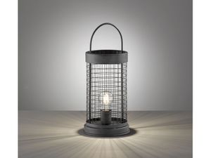 Vintage LED Gitterlampe Laterne Grau - große Tischleuchte Bodenlampe Industrial
