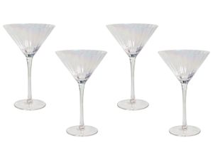 BELIANI Martinigläser 4er Set Transparent Schimmernd Geriffelt 220 ml 22 cl Fassungsvermögen Mundgeblasen Cocktailgläser Glaswaren Gläser