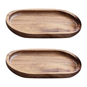 2-teiliges Holztablett, Massivholz-Serviertablett, Badezimmer-Tablett, rechteckig, kleine Platte, Tee-Tablett, Kaffeetisch-Tablett