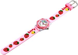 Wasserdichte Kinder Uhr Quarz Armbanduhren für Jungen Mädchen, Strawberry-Rosa
