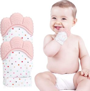 Handschuh Baby Beißhandschuh 2er Pack Silikon Beißringhandschuh in Lebensmittelqualität 100% Polyester für Babys Beißspielzeug Beruhigende Schmerzlinderung Mitt Stimulierende Beißringhandschuhe