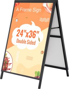 SucceBuy A-rámová tabuľa na chodník, 24 x 36 palcov, odolný zásuvný držiak tabule, obojstranná skladacia sendvičová tabuľa, oceľový rám pre vonkajšiu reklamu (len rám)