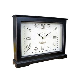 Tischuhr Kaminuhr Uhr Standuhr XXL mit Römischen Ziffern aus Holz im Shabby Chic Stil Used Look 1702  33282 L x B x H 40 x 8 x 30 cm  Schwarz