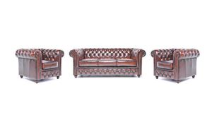 Chesterfield Sofa Original Leder  1+ 1 + 3  Sitzer Antik Braun |
