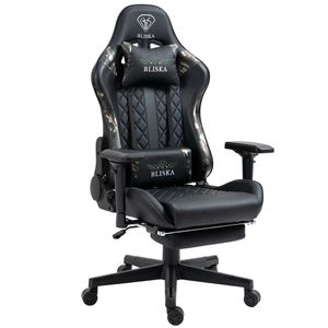Gaming Stuhl Chair Racing mit Fußstütze und ergonomsichen 4D-Armlehnen, Farbe:Schwarz/Military -Grün