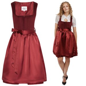 HOFGLANZ® Traditionelles Dirndl Damen [SAMT / ROT / 30] - Edles 2-teiliges Trachtenkleid mit stilvoller Schürze - Midi-Trachtenkleid für Oktoberfest