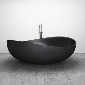Freistehende Badewanne WAVE STONE aus Mineralguss - 180 x 110 cm – Schwarz matt