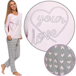 MORAJ Damen Schlafanzug Pyjama lang 2-Teiler Baumwolle Nachtanzug Pyjamahose - 4900-005 - L