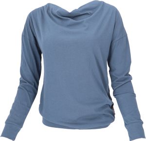 Langarmshirt mit Wasserfallkragen, Yogashirt aus Baumwolle - Taubenblau, Damen, Baumwolle(Bio), Größe: M