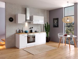 Küche Küchenzeile Küchenblock Einbauküche Weiß  Malia 210 cm Respekta