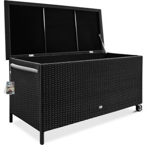 CASARIA® Gartenbox Polyrattan Wetterfest 400L UV-beständig Rollen Gasdruckfeder Garten Wintergarten Auflagenbox Kissenbox 118x55cm Stauraum Schwarz