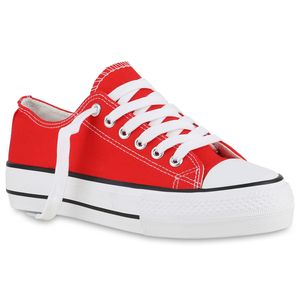 VAN HILL Damen Sneaker Low Plateau Schnürer Bequeme Schnür-Schuhe 840391, Farbe: Rot, Größe: 36