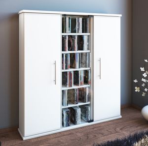 VCM Wood CD DVD Stand Shelf Cabinet Storage Stojaca polica Santo Glass Door White