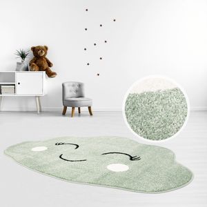 Kinderteppich Teppich Flachflor 100x150cm Pastell-Grün Fröhliche Wolke Wolkenform für das Kinderzimmer  Standard 100, Farbe:Pastell Grün