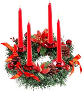 Runder Adventskranz Kerzenhalter, Weihnachtsdeko, Tischkranz, Adventsgesteck, Ø 36 cm, Adventskranz, Advent, Weihnachten (Rot)