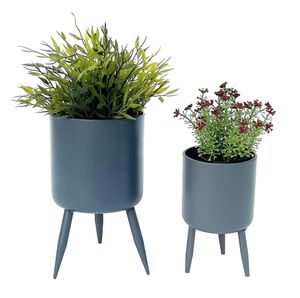 DanDiBo Blumentopf mit Füßen Pflanztopf Blumenkübel mit Beinen Metall Grau 2er Set 96260 Modern Pflanzenständer