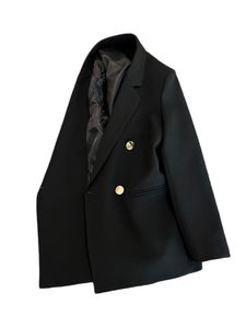 Damen Trenchcoats Zweireiher Blazer Casual Business Herbst Jacke Revers Outwear Schwarz (Qualitätsstoff),Größe XL