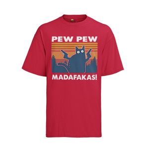 Retro PEW PEW MADAFAKAS - Funny Cat Oldschool Lustig Katzen Herren Bio T-Shirt