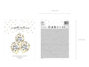 Luftballons Happy New Year 27cm transparent mit gold Konfetti 3er Set