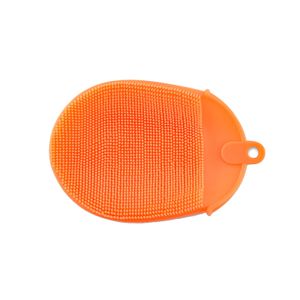 Geschirrspülpinsel Nicht gleitsamer Superior-Scrubbing TPE Silikon Babyparty Peelinghandschuhe mit Haken für Küche-Orange