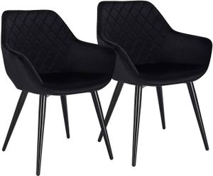 WOLTU 2er-Set Esszimmerstühle Küchenstühle Wohnzimmerstuhl Polsterstuhl Design Stuhl mit Armlehne Samt Gestell aus Stahl Schwarz