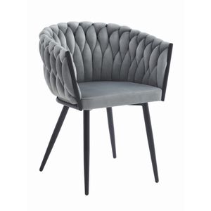 Gepolsterter Stuhl mit gestepptem Design, ergonomischer Schreibtischstuhl hellgrauer Samtsitz, schwarze Metallbeine, 1 Stuhl