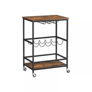 In And OutdoorMatch Servierwagen Vanessa - Küchenwagen - Auf Rollen - Mit Regalen - Glas- und Flaschenhalter - 60x40x75cm - Industriedesign - Vintage Braun/Schwarz