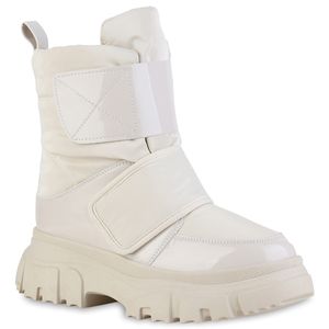 VAN HILL Damen Warm Gefüttert Winter Boots Stiefeletten Profil-Sohle Schuhe 839928, Farbe: Creme, Größe: 39