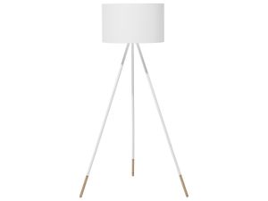 BELIANI Stehlampe Weiß Holz und Metall 157 cm runder Stoffschirm Dreibeinig langes Kabel mit Schalter Skandinavischer Stil