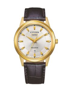 Citizen Herren Eco-Drive Solar Armbanduhr aus Edelstahl mit Leder Band - AW0102-13AE