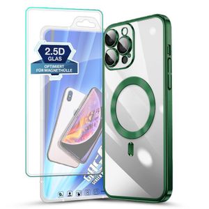 Magsafe Hülle für Apple iPhone 13 Pro Max Handyhülle mit 9H Displayglas Bumper Case Magnet Cover – Farbe: Dunkelgrün