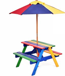 Kindersitzgruppe mit Sonnenschirm, Gartenmöbel für Kinder, Kinder Sitzgarnitur, Kinder Möbel Set Garten, Kinder Sitzbank draußen (Modell 2)