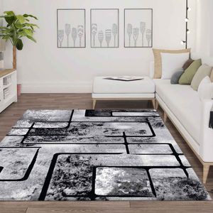 Teppich Grau Wohnzimmer Kurzflor Geometrisch Muster Abstrakt Meliert, Maße:160x220 cm