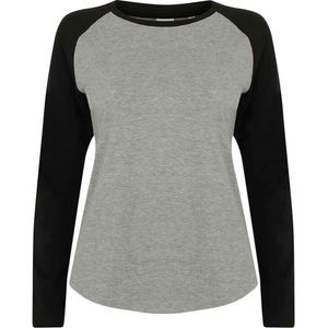 SF - T-Shirt für Damen - Baseball Langärmlig PC5706 (42 DE) (Grau/Schwarz)