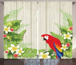 ABAKUHAUS Wendekreis Rustikaler Gardine, Blumen Parrot, Schlafzimmer Kräuselband Vorhang mit Schlaufen und Haken, 280 x 175 cm, Creme Grün Rot