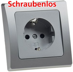 ChiliTec DELPHI Schutzkontakt-Steckdose, silber 250V AC / 16A, inkl. Rahmen, Klemmanschluss