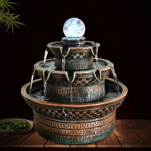 Zimmerbrunnen LED Tischbrunnen Beleuchtung Feng Shui Dekobrunnen Wasserfall Drehen Kugel Dekoration