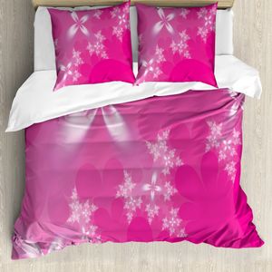 ABAKUHAUS Hot Pink Bettbezug, Leuchtende Blumen Moderne, Milbensicher Allergiker geeignet mit Kissenbezügen, 155 cm x 220 cm - 80 x 80 cm, Pink Weiß