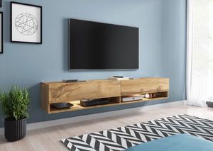 Minio, TV-Schrank, TV-Lowboard "ANNE", LED-Beleuchtung, 180cm, Wotan Eiche Farbe