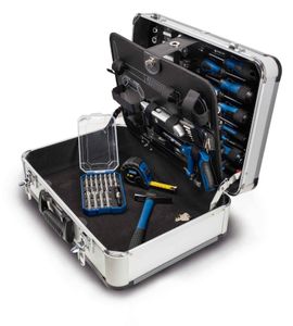 Scheppach TB150 Aluminium Werkzeugkoffer gefüllt 101-tlg Werkzeug Set | Schraubenschlüssel, Hammer, Zange, Schraubendreher | für Werkstatt & Haushalt